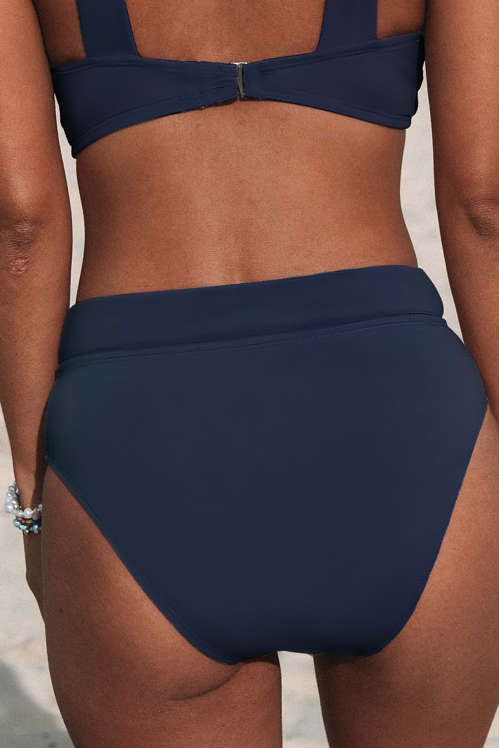 High Waist Banded Dark Navy Bikini Bottoms
