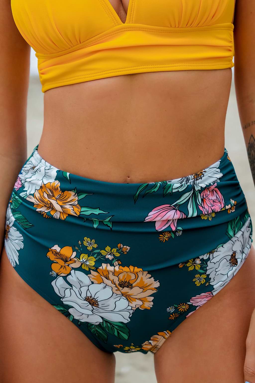 Tupelo Honey Ruched High Waist Bikini Bottoms