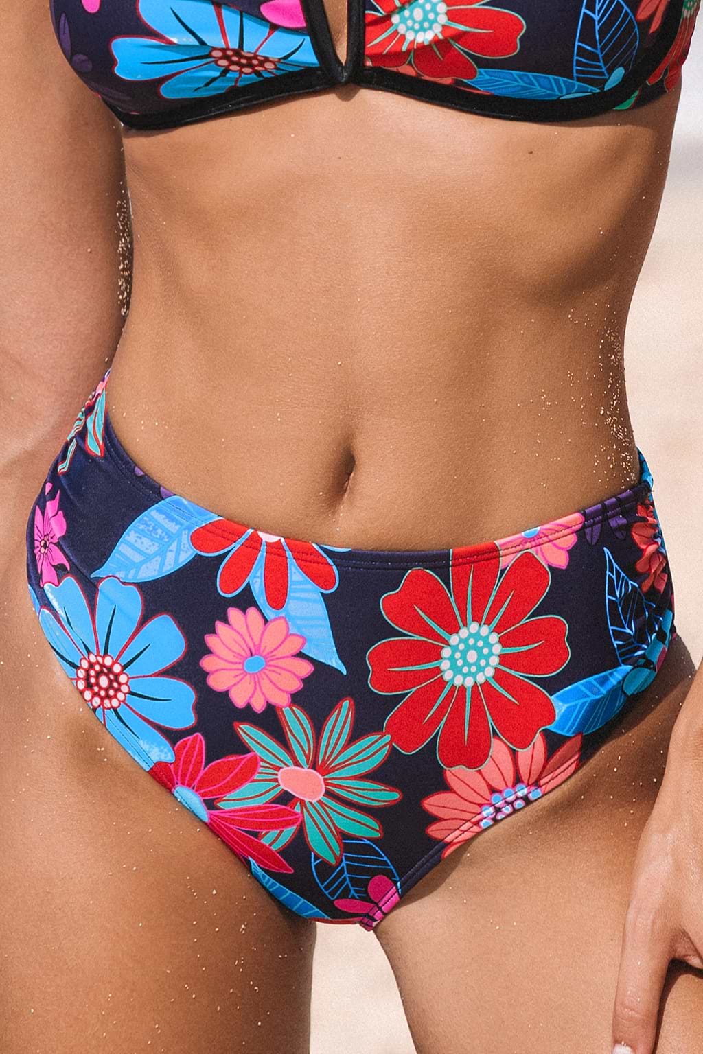 Retro Floral Mid-Rise Bikini Bottoms