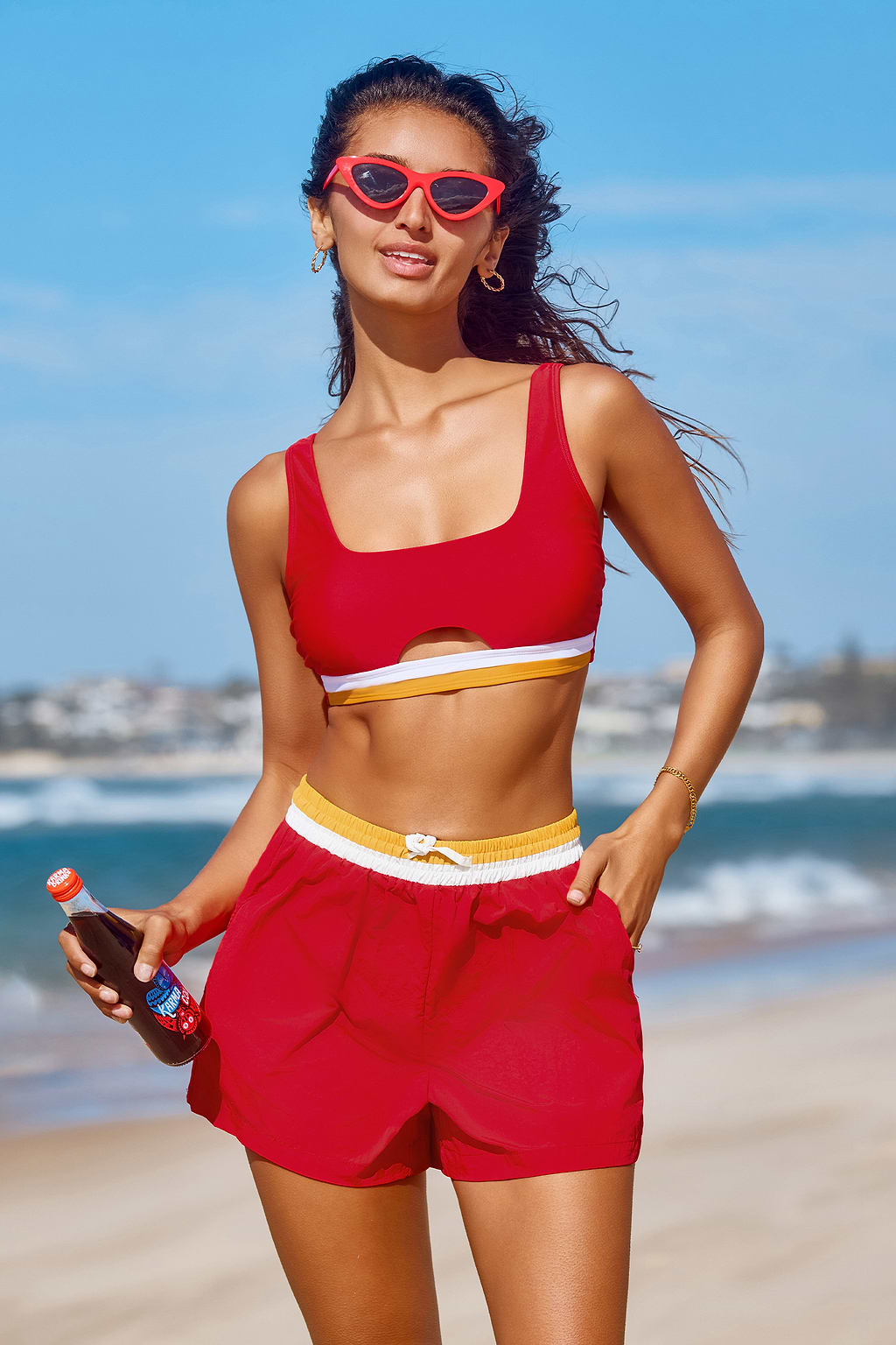 Schnelltrocknend Colorblock Badeshorts mit Kordelzug