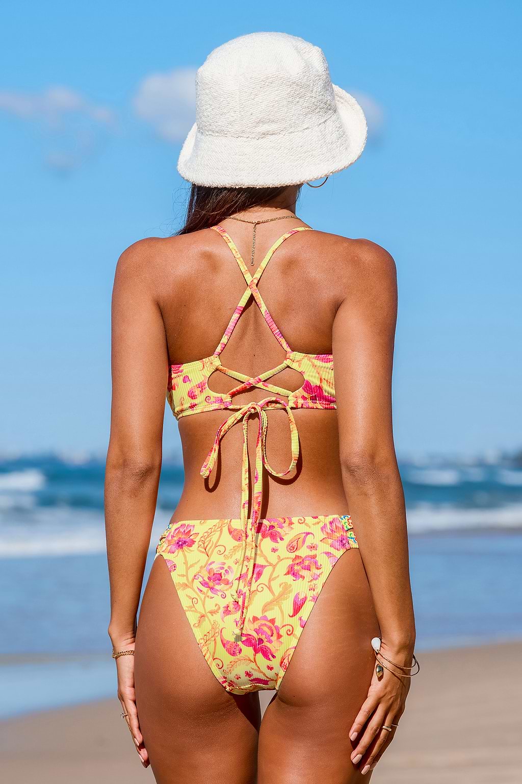 Ribbed Floral Paisley Bikini Top & Cheeky Bottoms Set