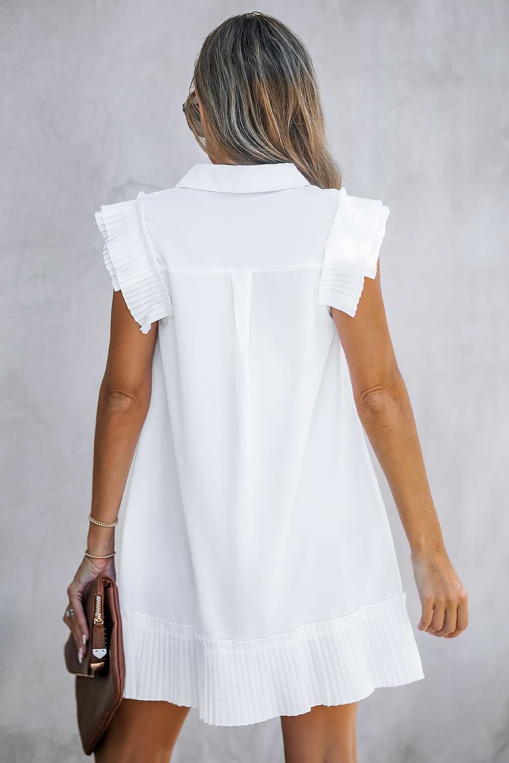 Pleated Button-Front Mini Dress