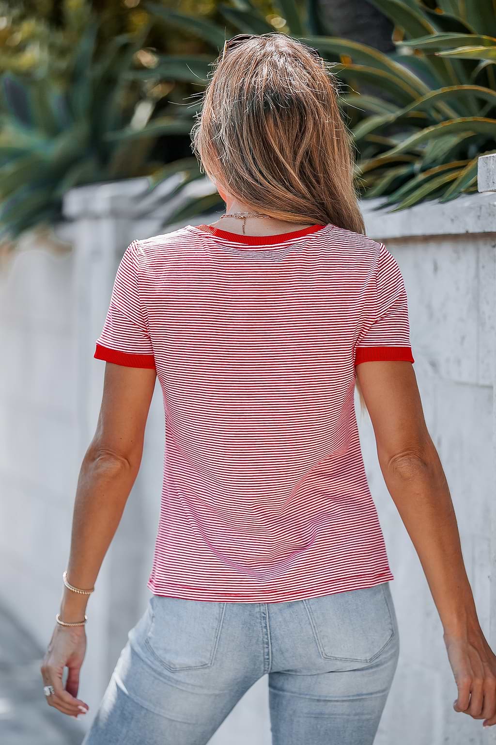 Red & White Striped Jersey Ringer Tee