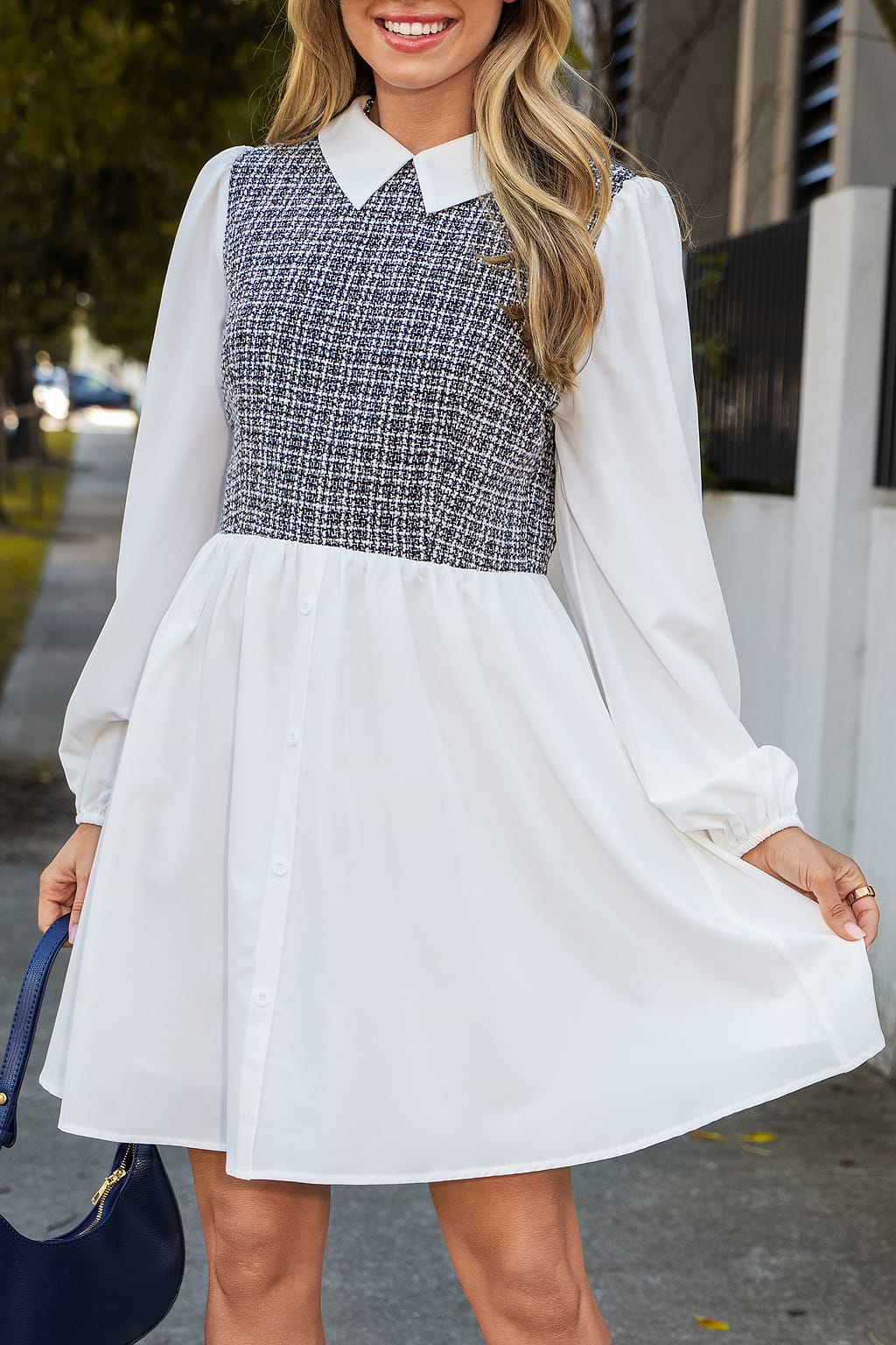 Glen Plaid Combo Shirt Dress