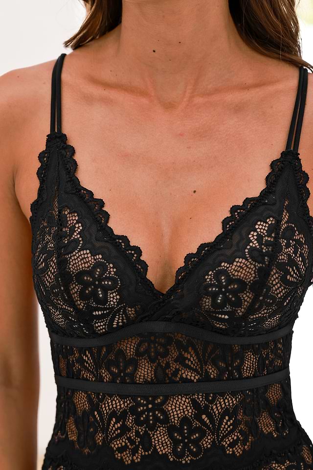 Black Floral Lace Teddy