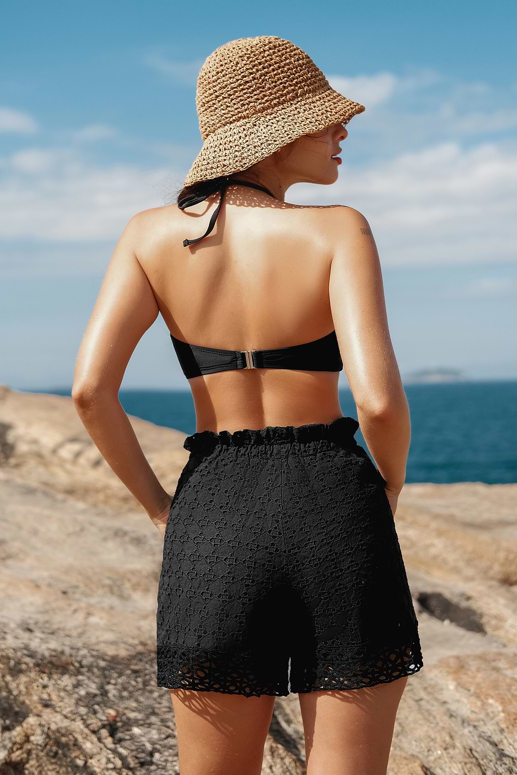 Embroidered Paperbag Waist Shorts