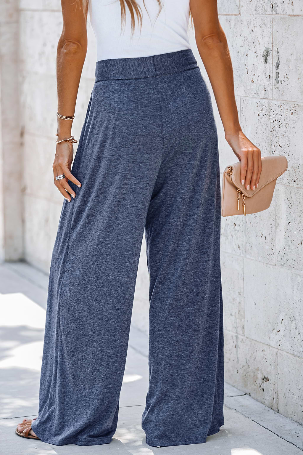 Navy Tulip Hem Wide Leg Jersey Pants