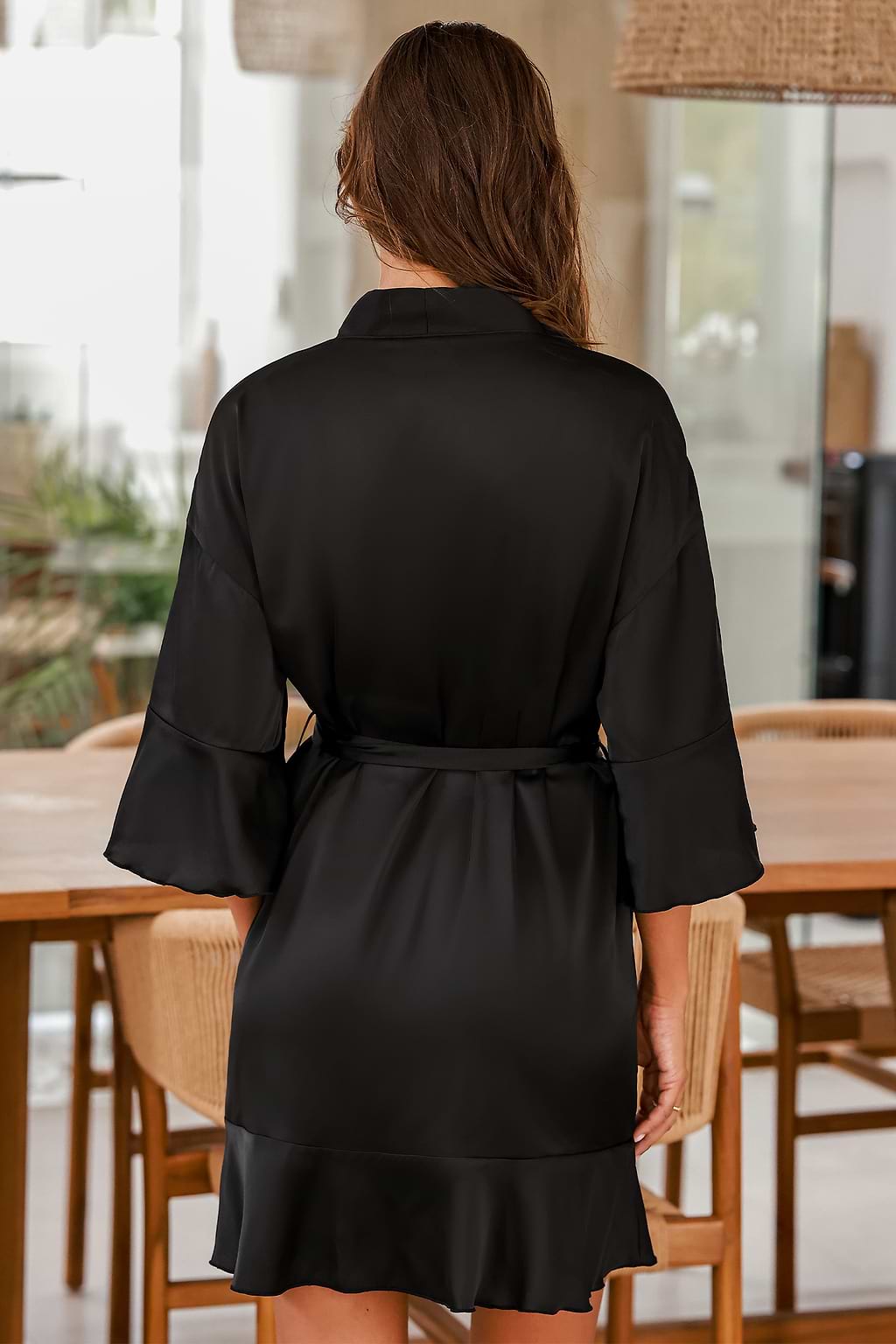 Black Satin Short Robe