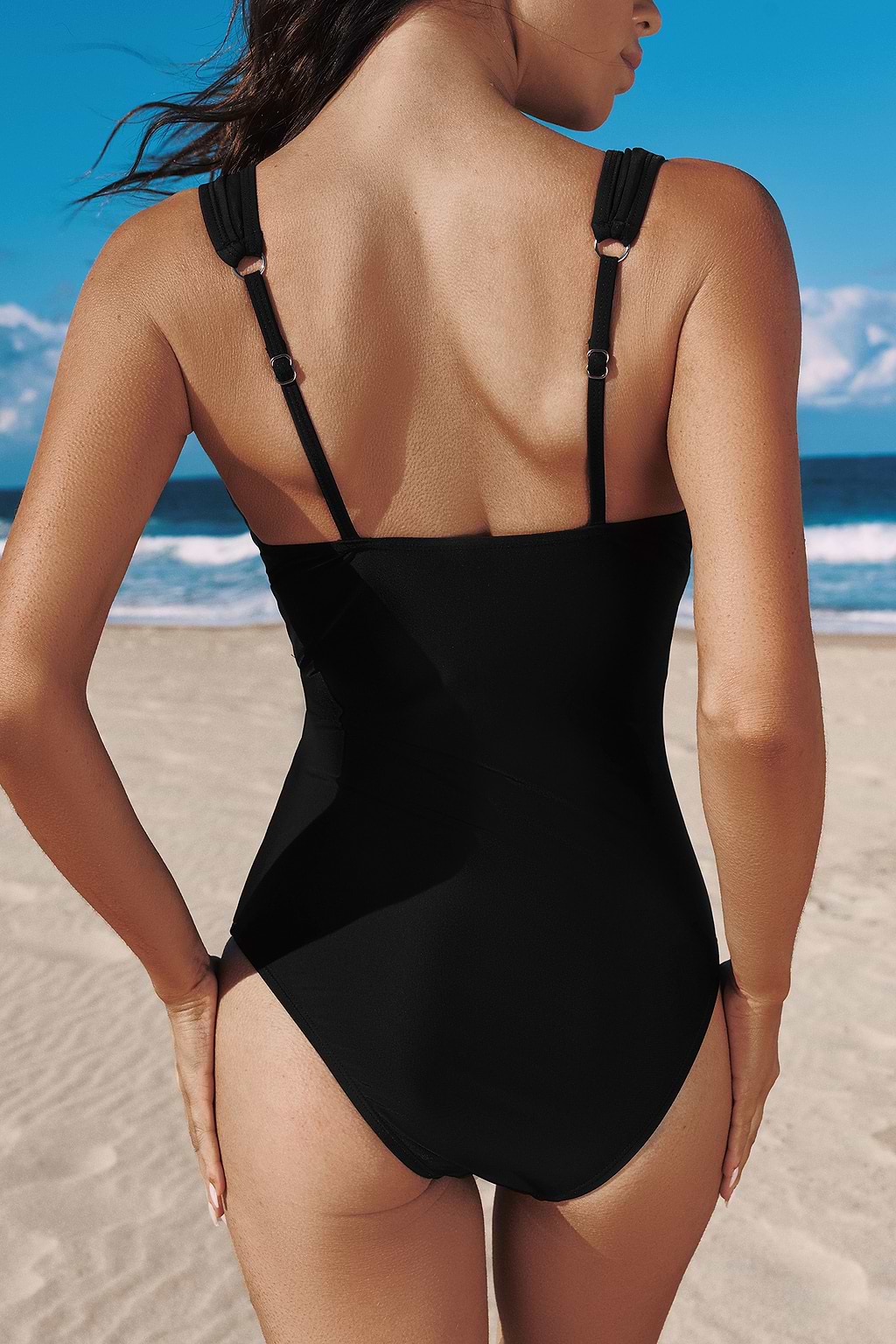 Black Mesh Plunging One-Piece