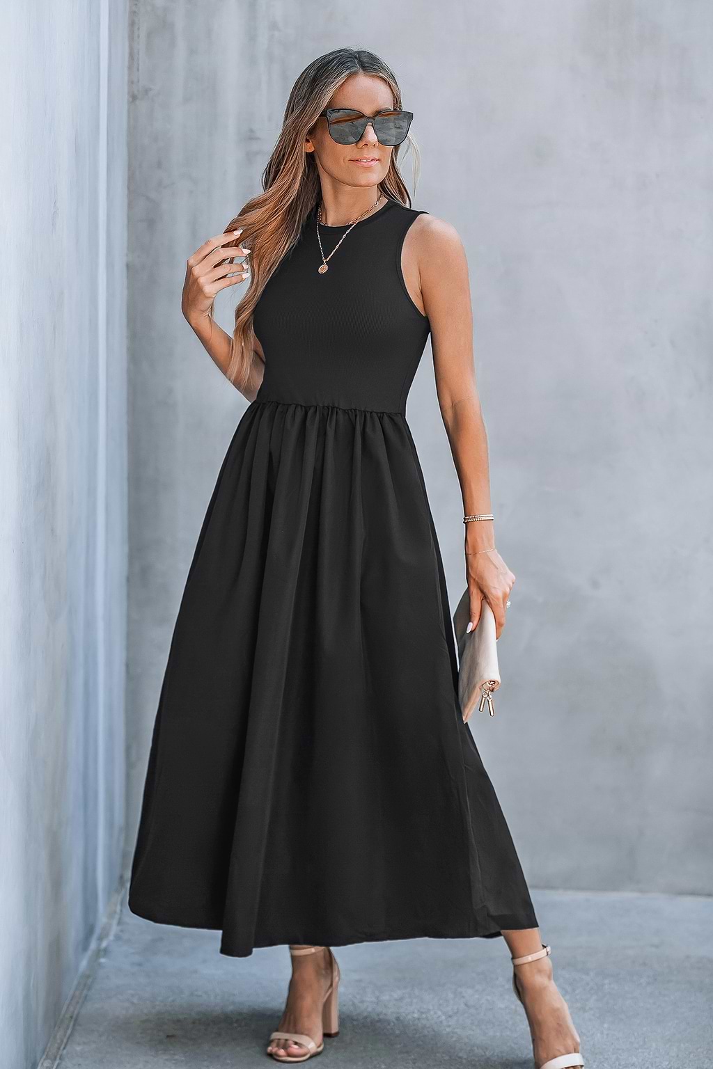 Black Round Neck Sleeveless Maxi Jersey Dress