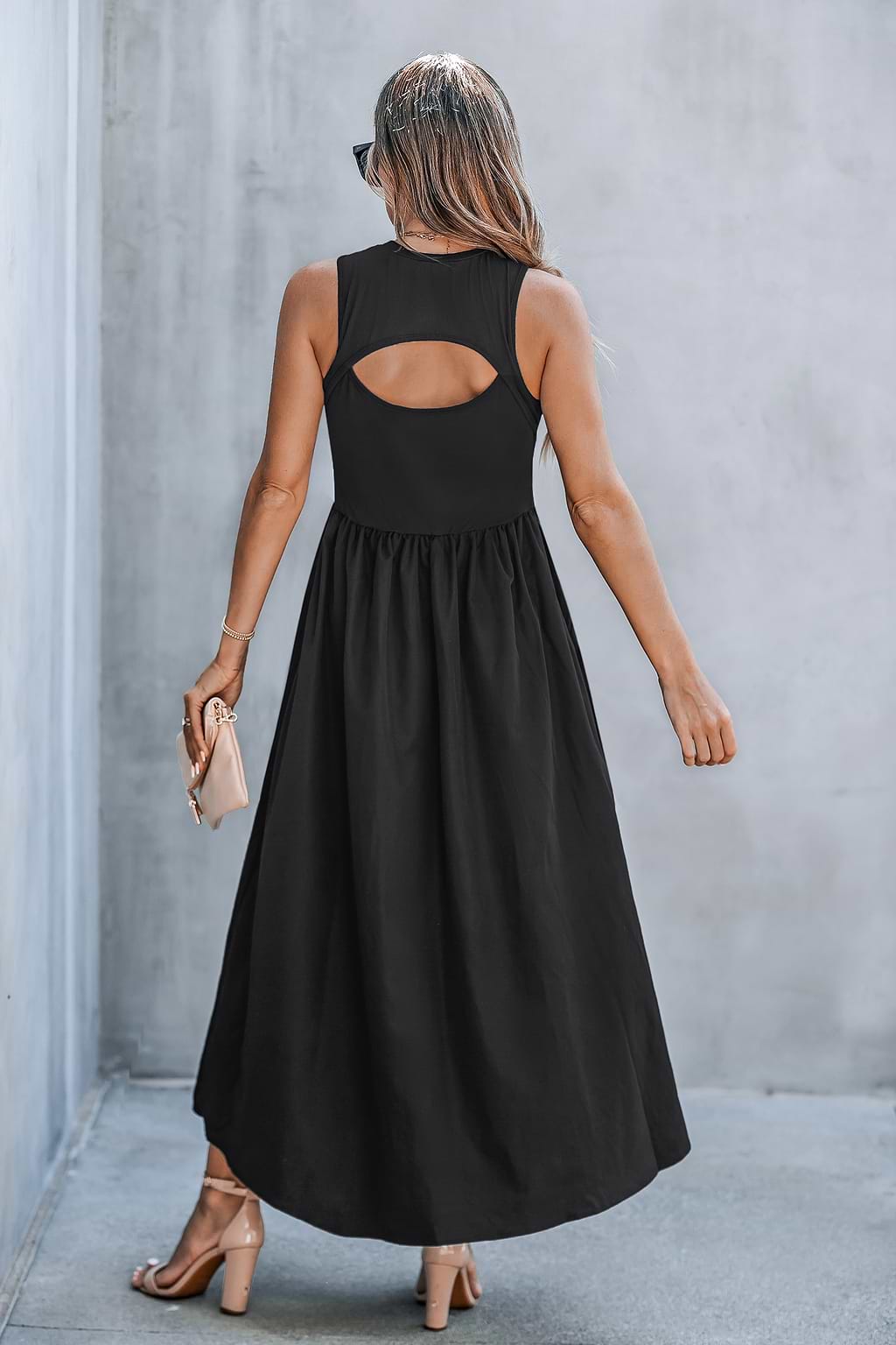 Black Round Neck Sleeveless Maxi Jersey Dress