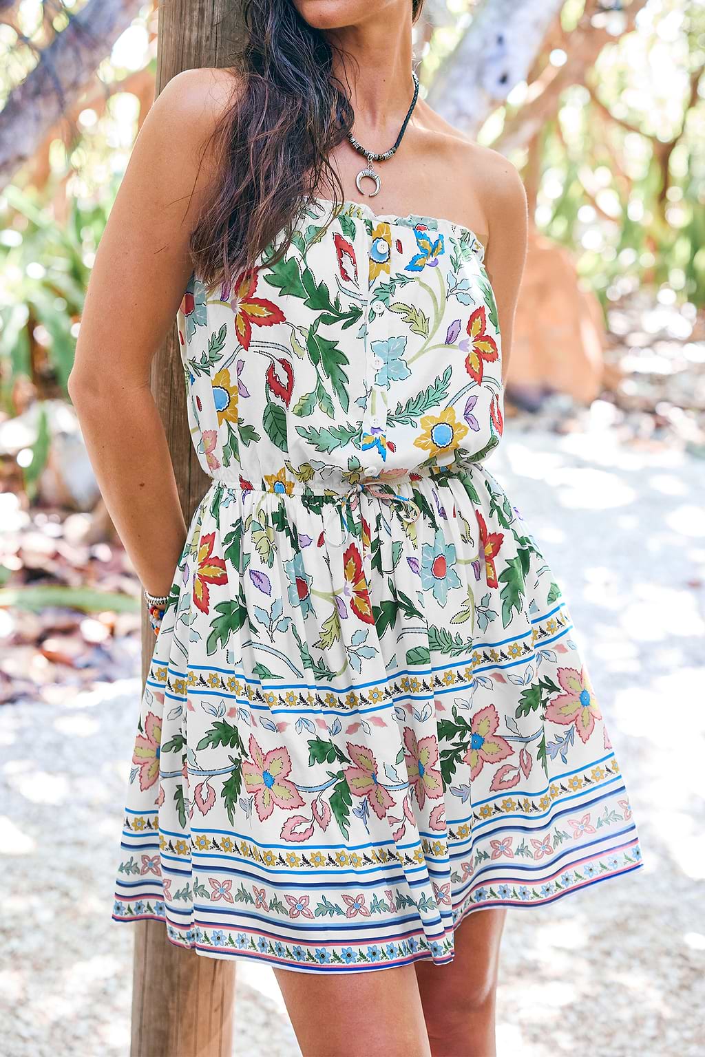 Tropical Cinched Waist Mini Tube Dress