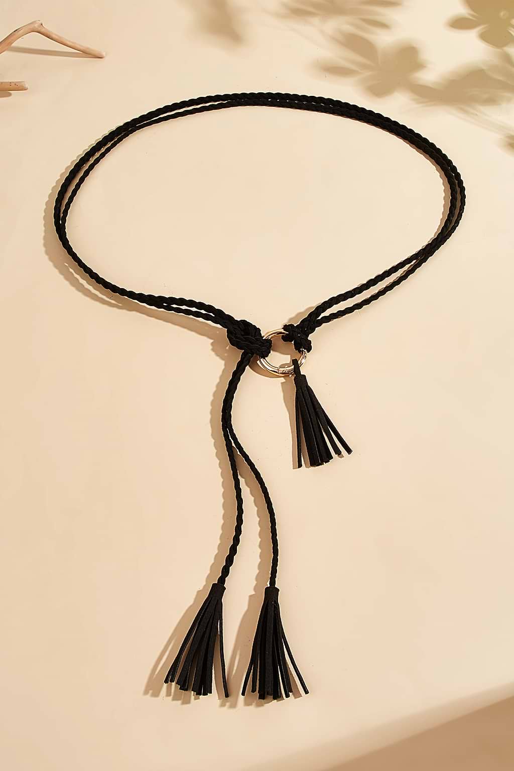 Black Braided Rope & Tassel Belt