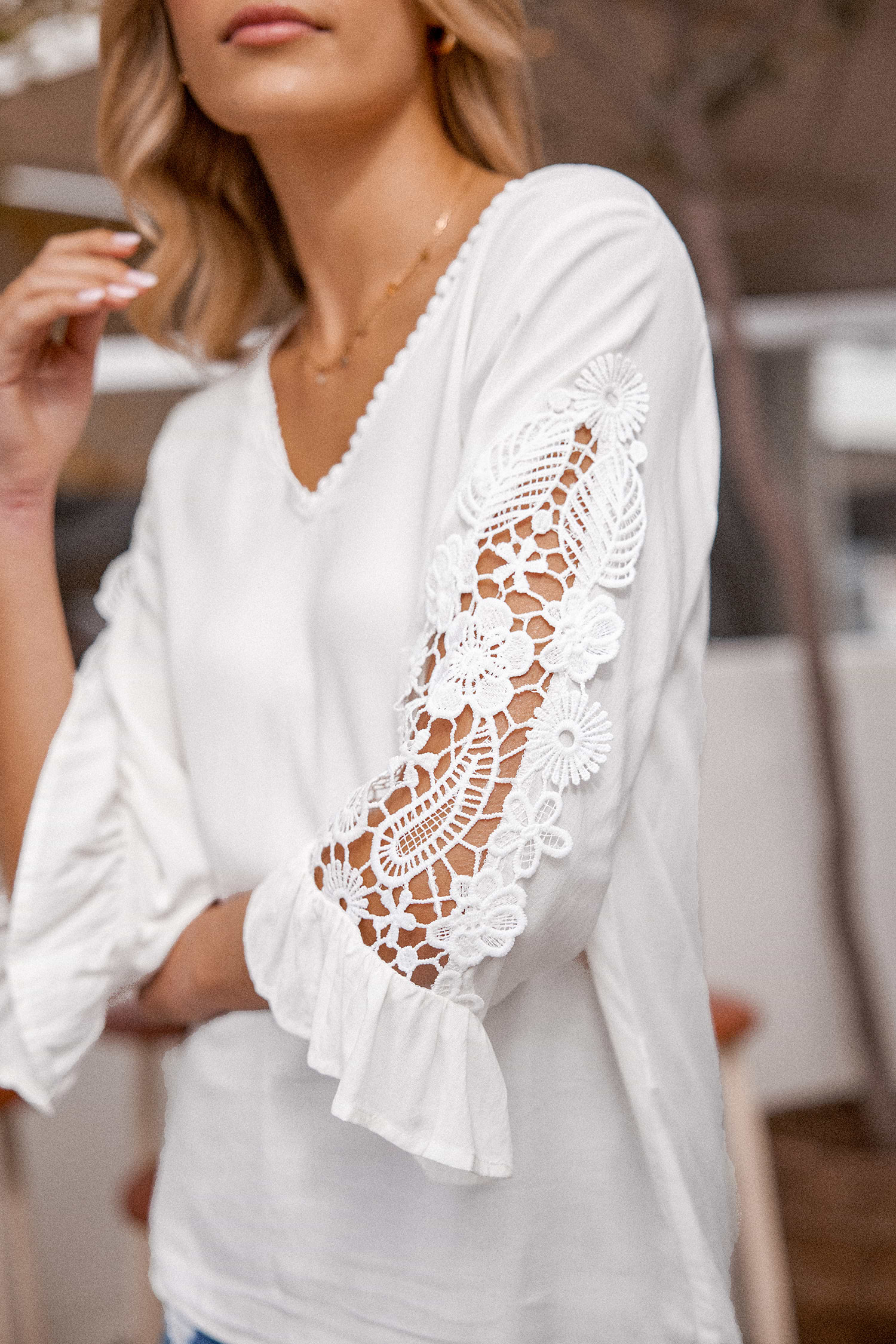 white lace frill top