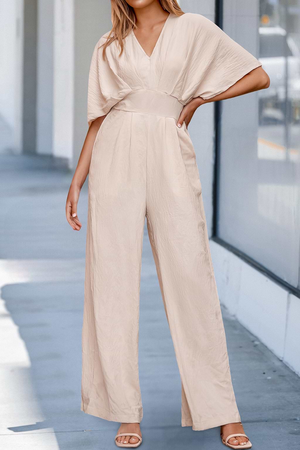 Apricot Dolman Sleeve Flared Leg Jumpsuit