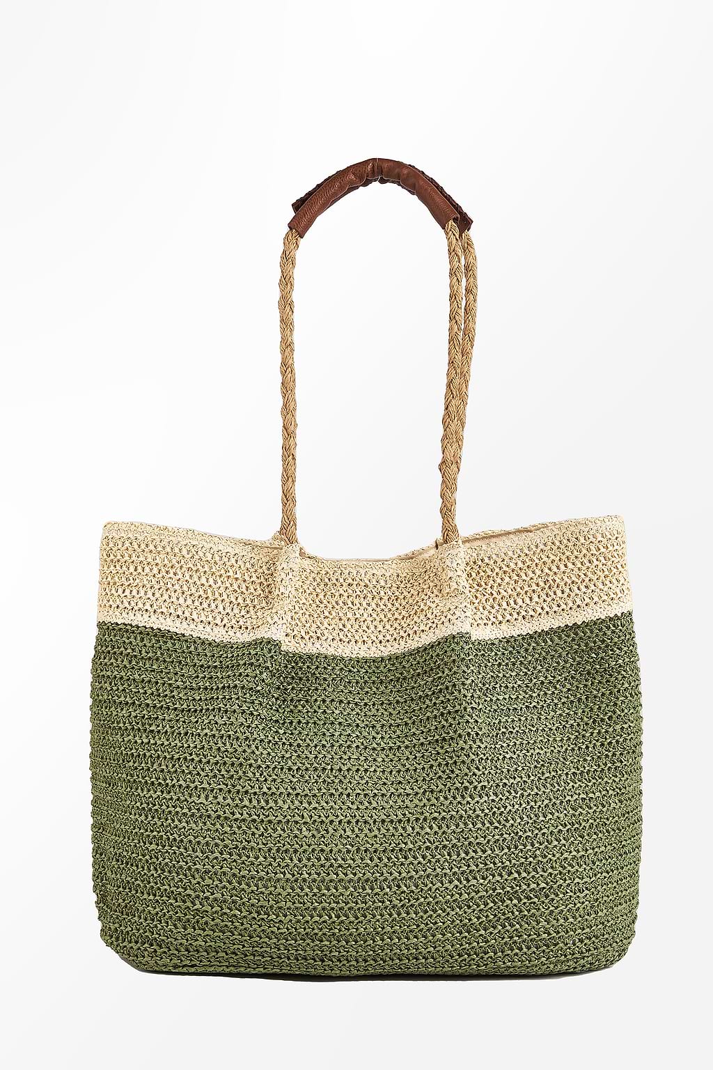 Green & Neutral Colorblock Crochet Bag