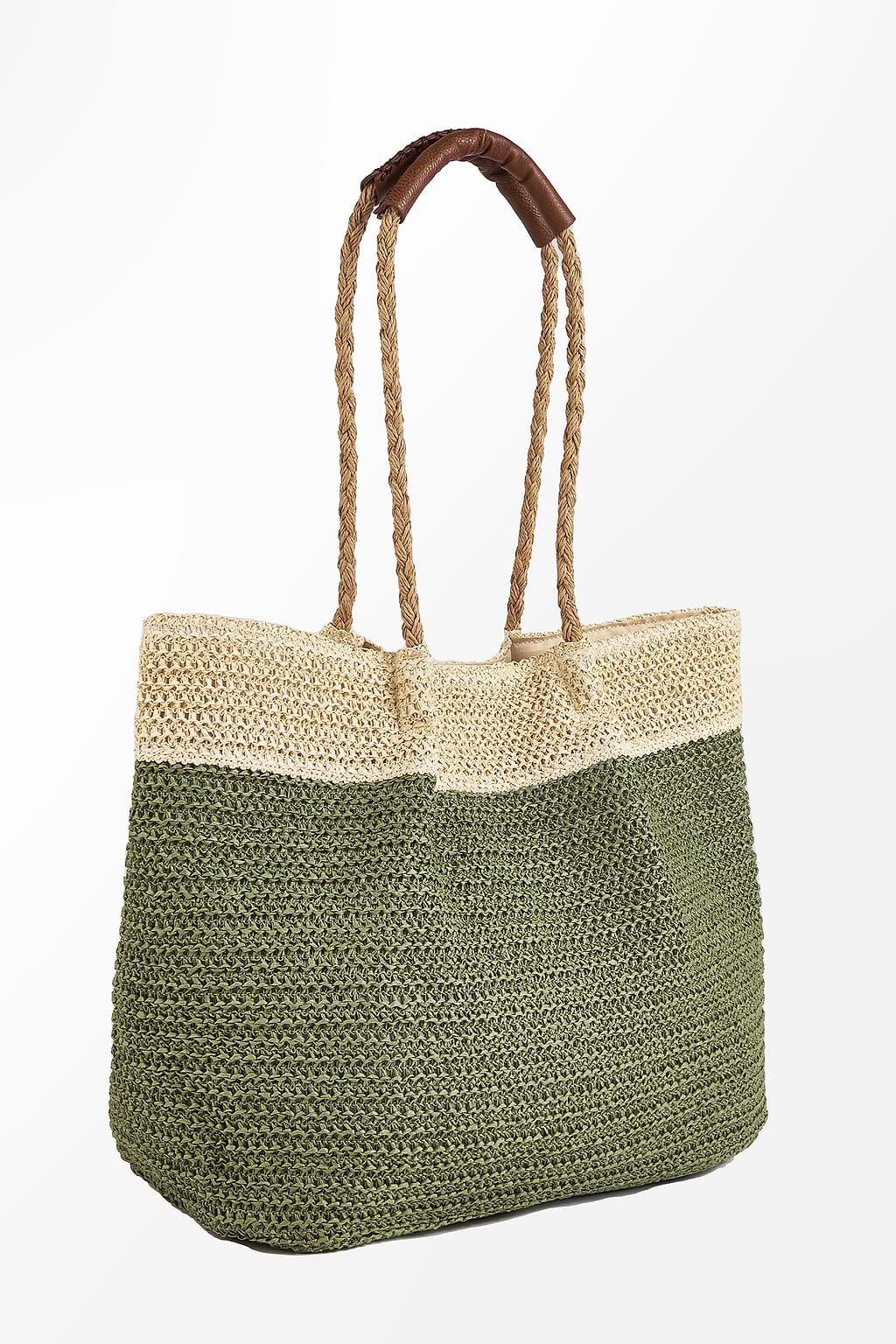 Green & Neutral Colorblock Crochet Bag