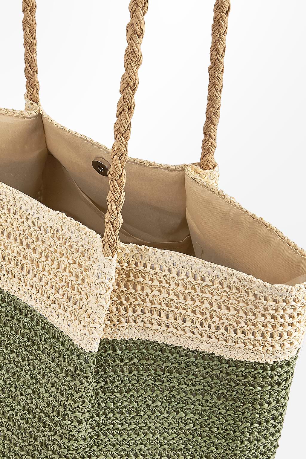 Green & Neutral Colorblock Crochet Bag