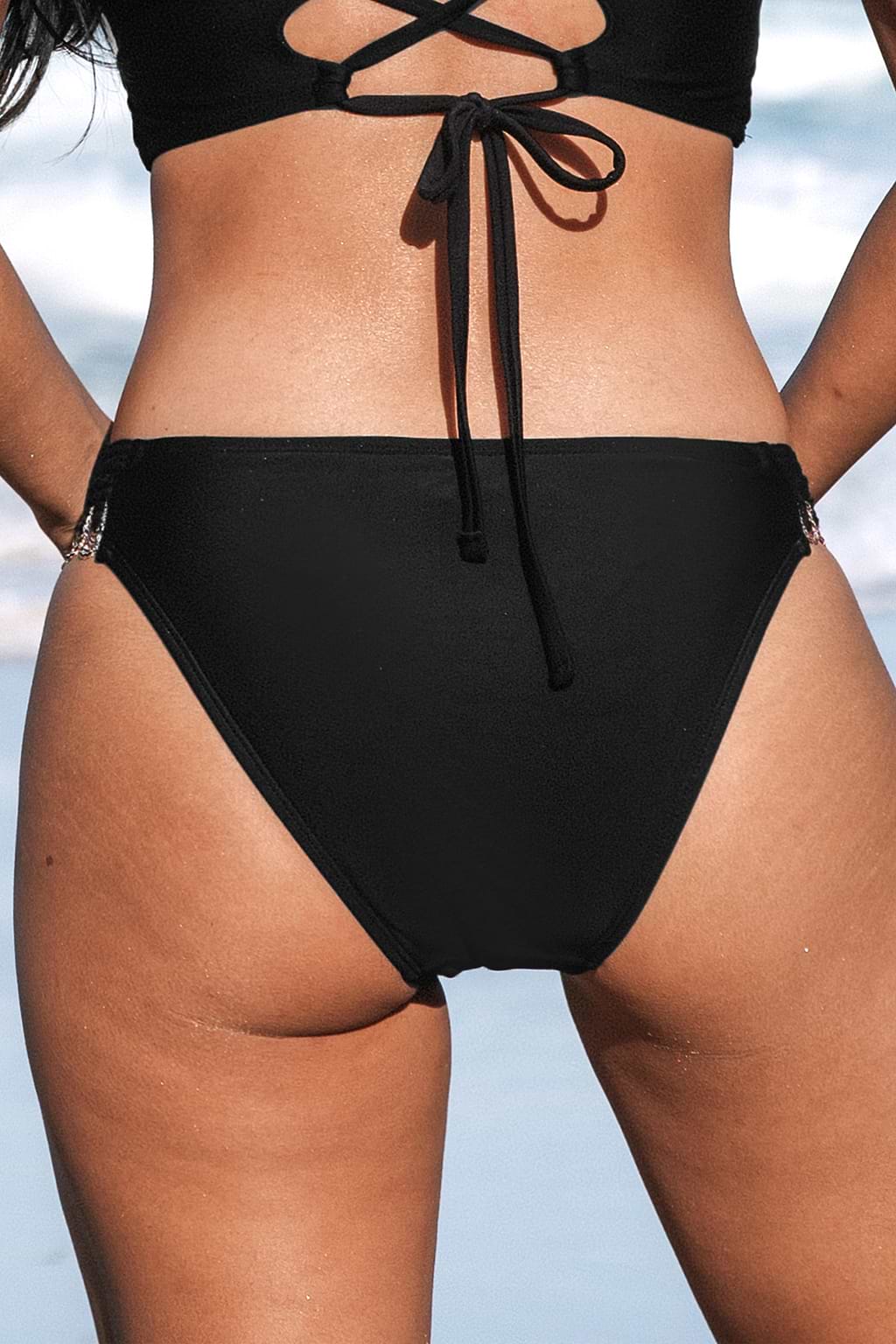 Black High-Cut Bikini Bottoms