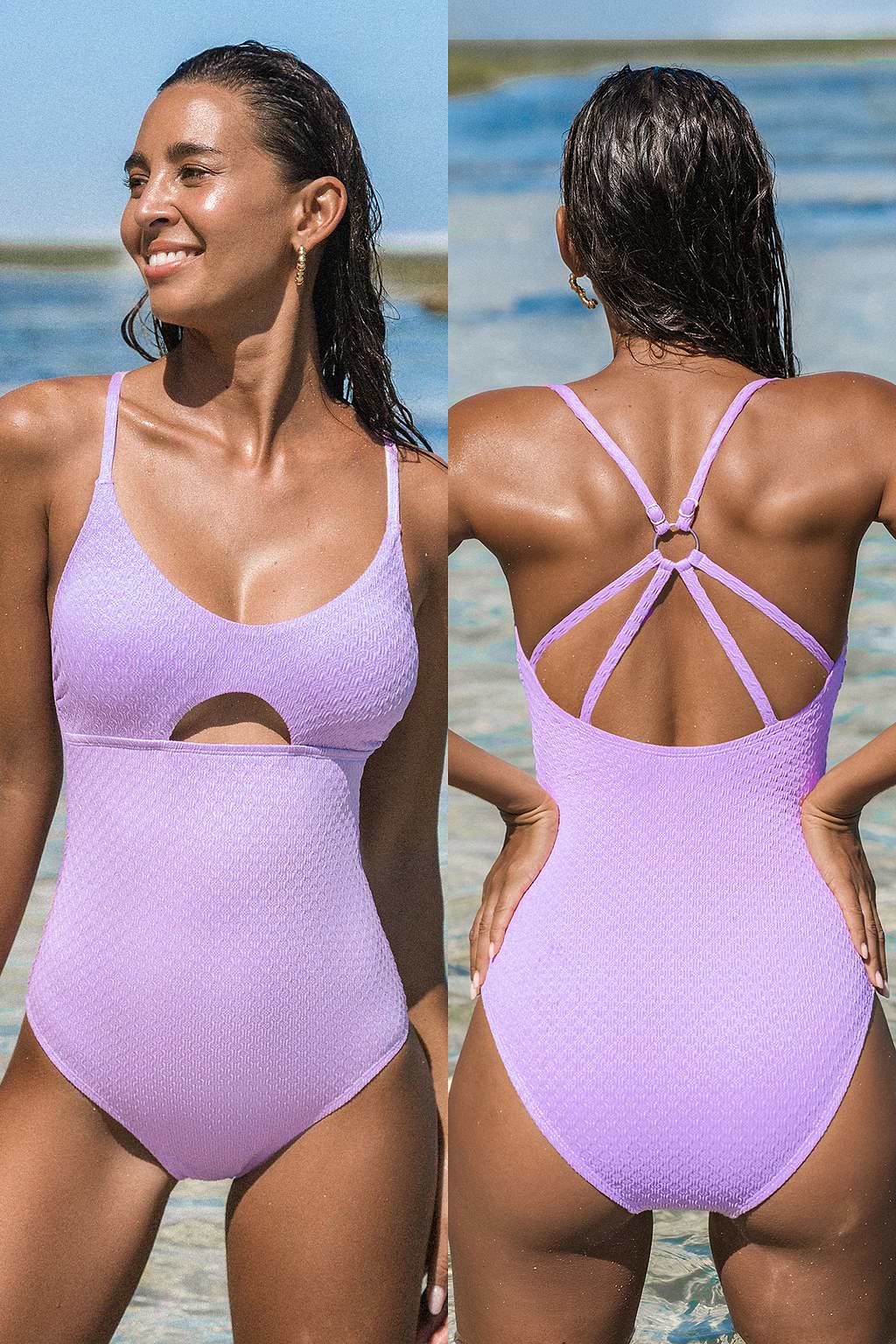 Lavender Cutout One-Piece Swimsuit