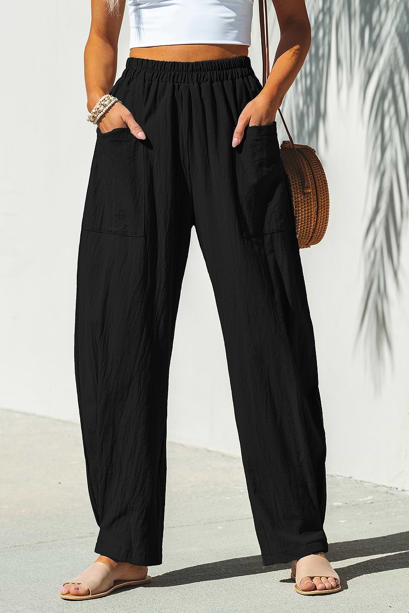 Black Elastic Waist Tapered Leg Pants