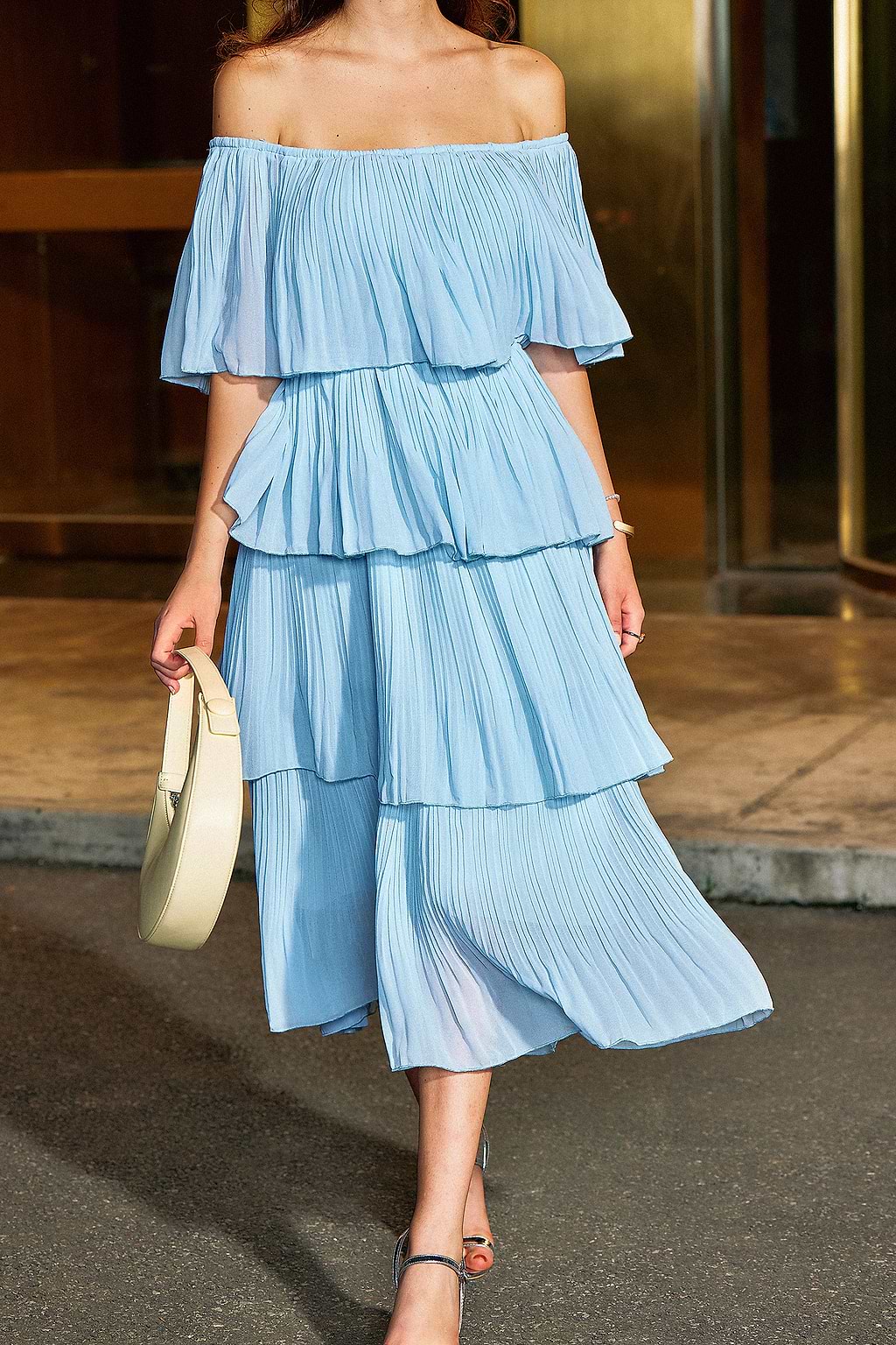 Blue Pleated Midi Tube Dress