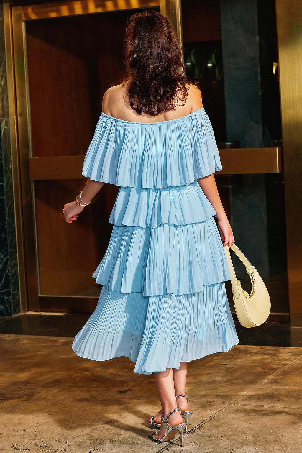 Blue Pleated Midi Tube Dress