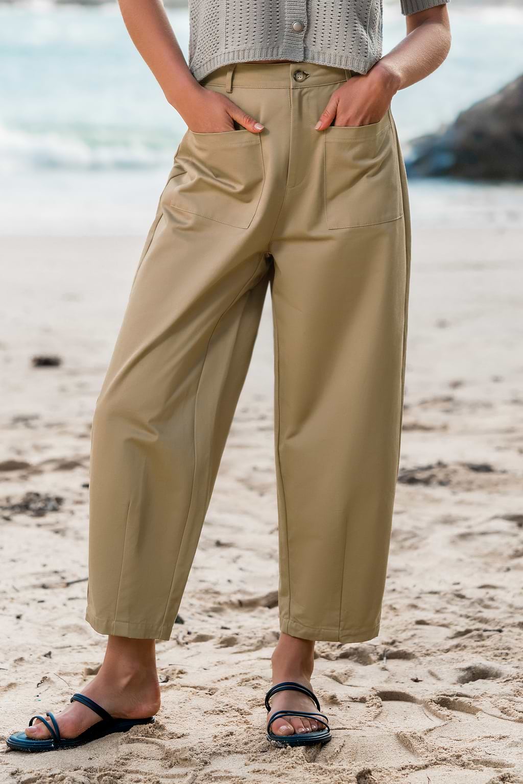 Brown Drop Waist Tapered Leg Pants