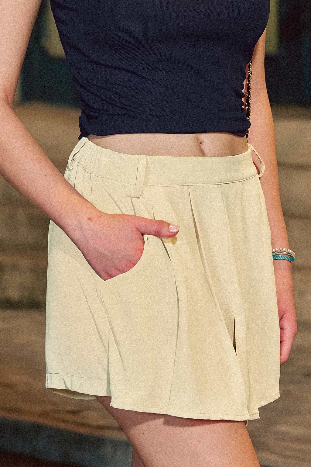 Pleated High-Rise Flare Shorts