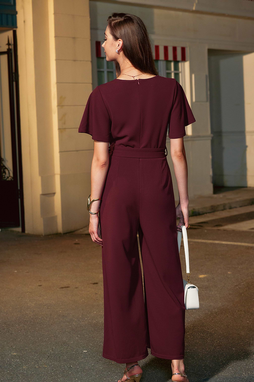 Maroon Belted Jumpsuit