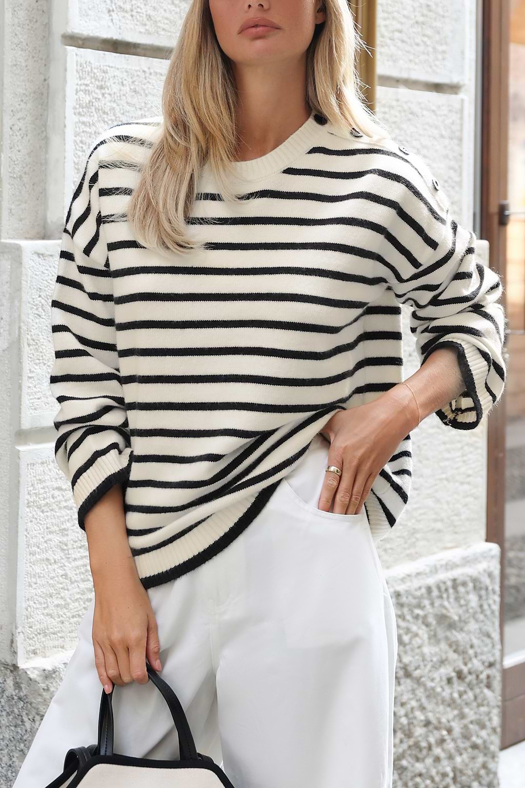 Black & Beige Stripe Long Sleeve Sweater