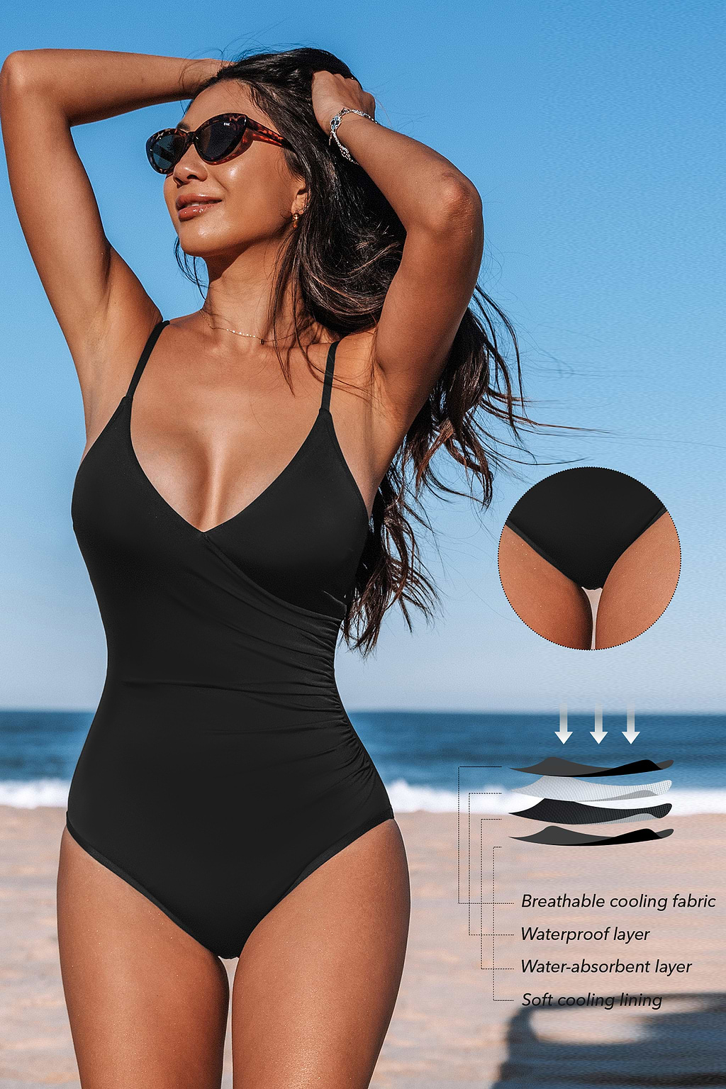 Period Black Surplice Lace-Up Back One-Piece