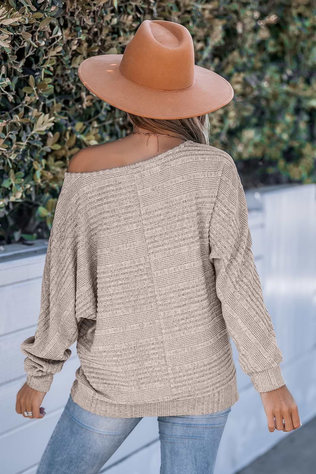 Rib Knit Round Neck Long Sleeve Sweater