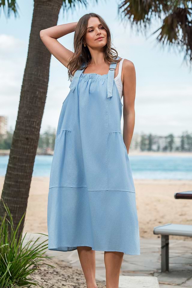 midi overall dress denim Midi Denim Overall Dress  pinkskyboutique.com