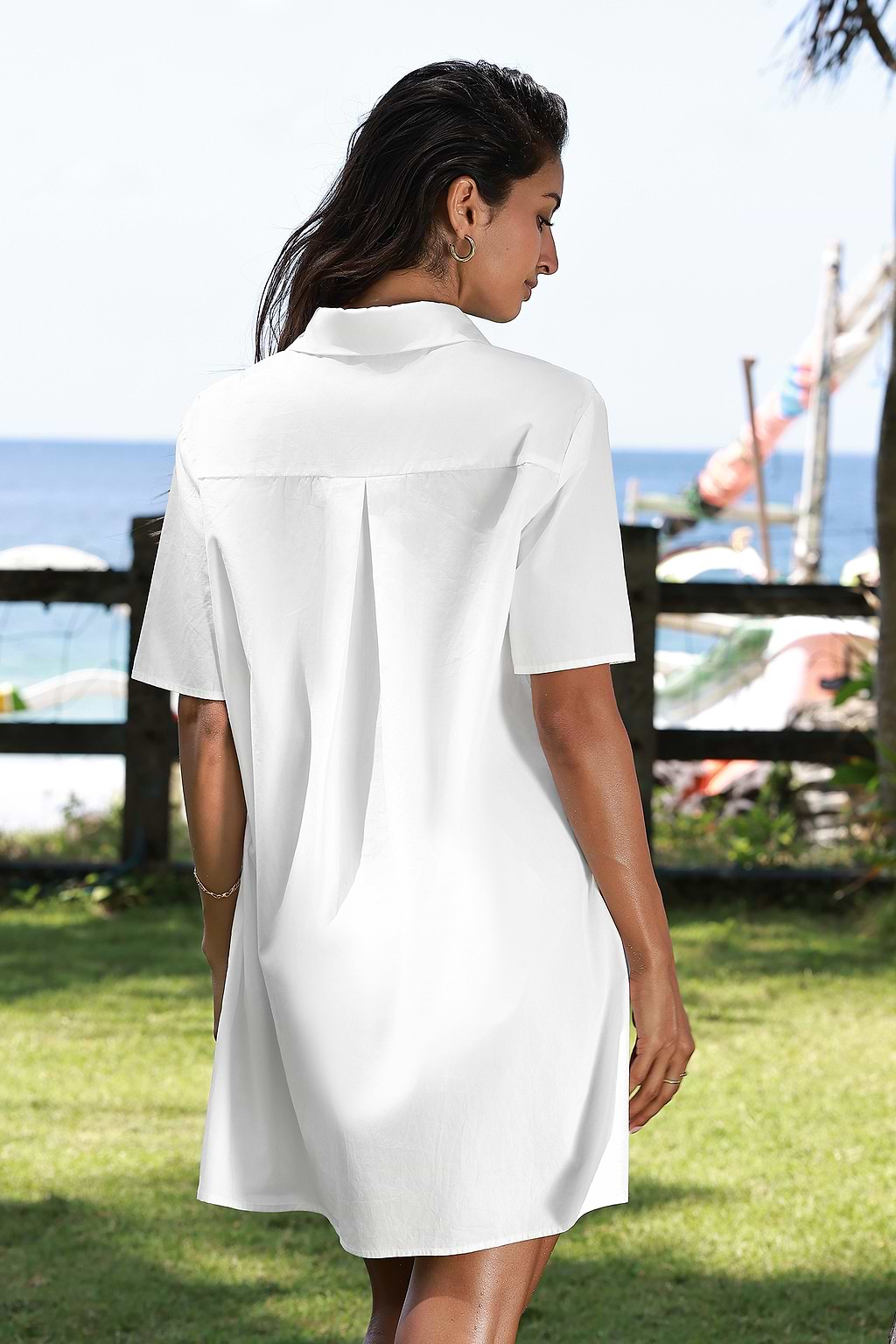 White Collared Short Sleeve Mini Shirt Dress