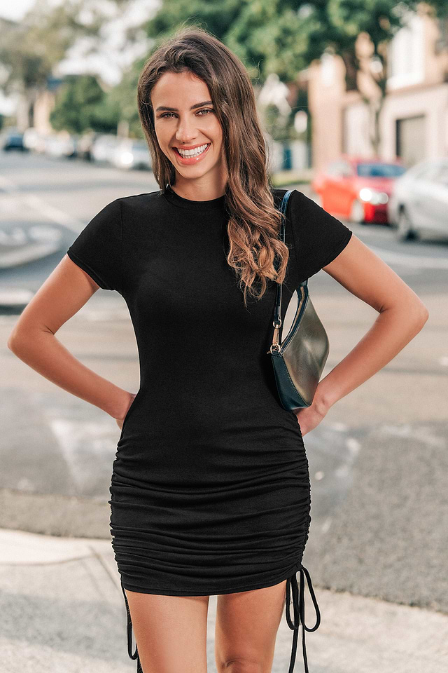 black drawstring mini dress Black Drawstring Mini Dress Small