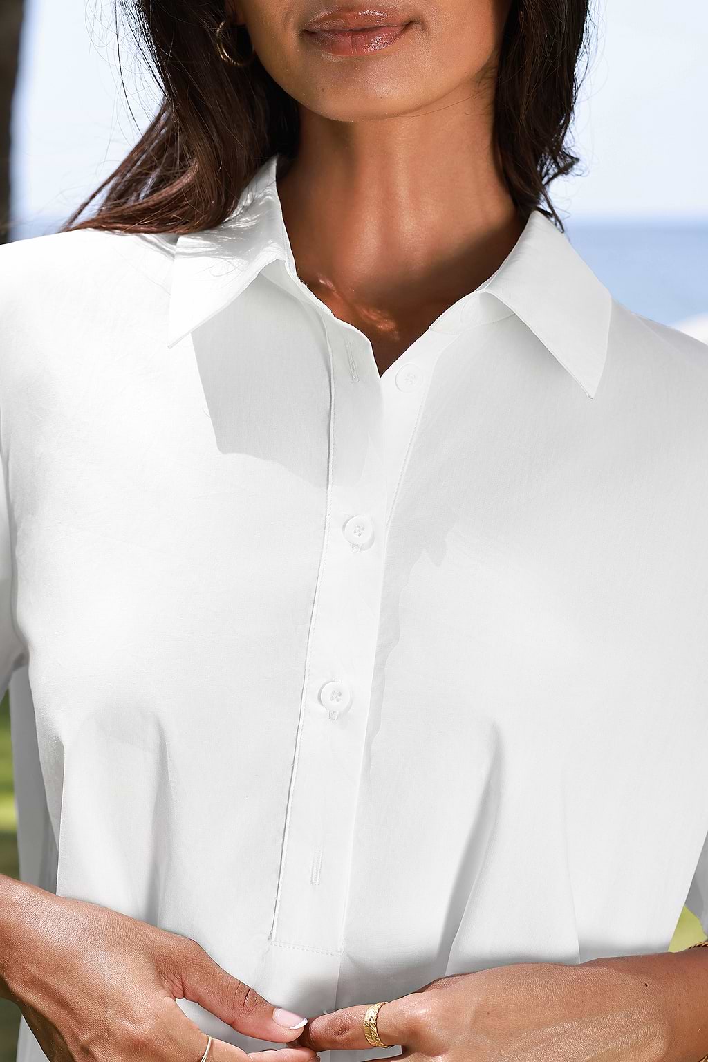 White Collared Short Sleeve Mini Shirt Dress