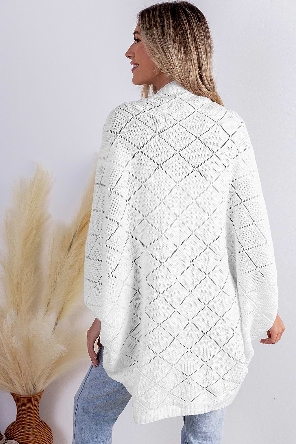White Open Front Dolman Sleeve Knit Cardigan