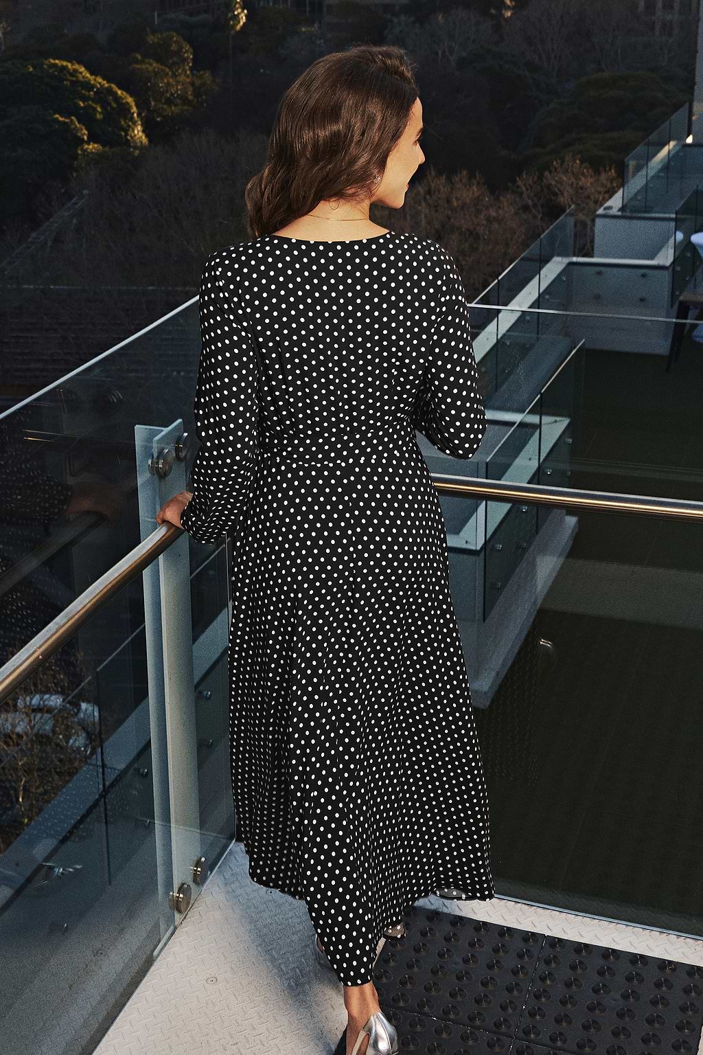 Black & White Polka Dot Long Sleeve Maxi Dress