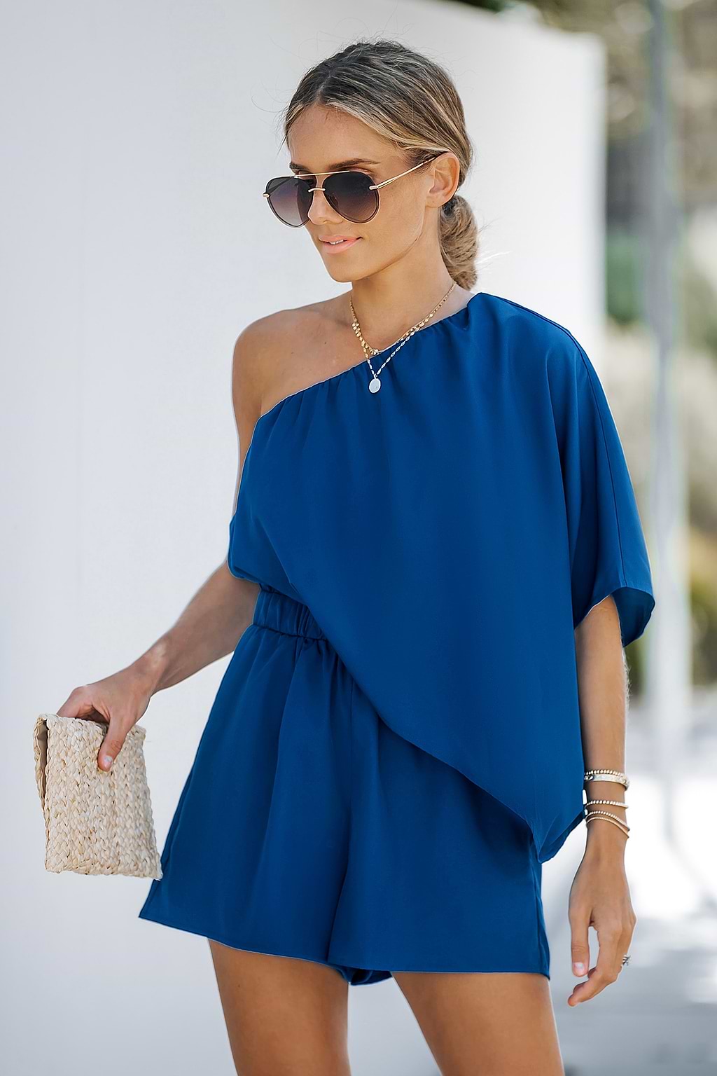 Royal Blue One Shoulder Romper