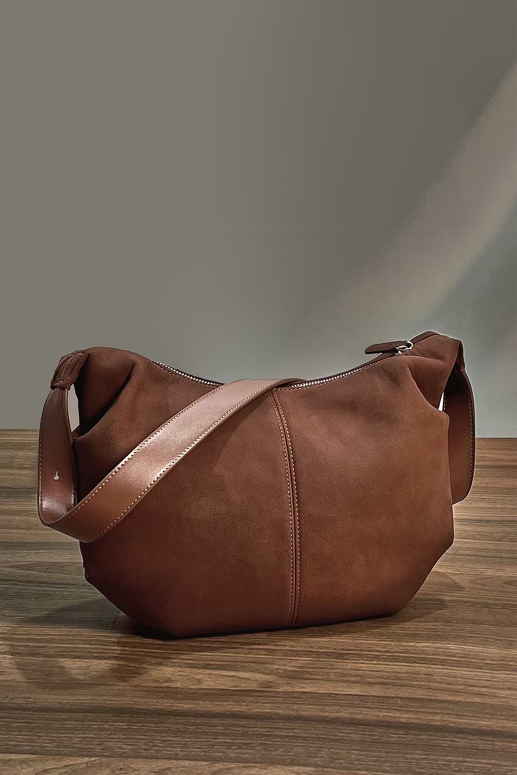 Brown Faux Leather Shoulder Bag