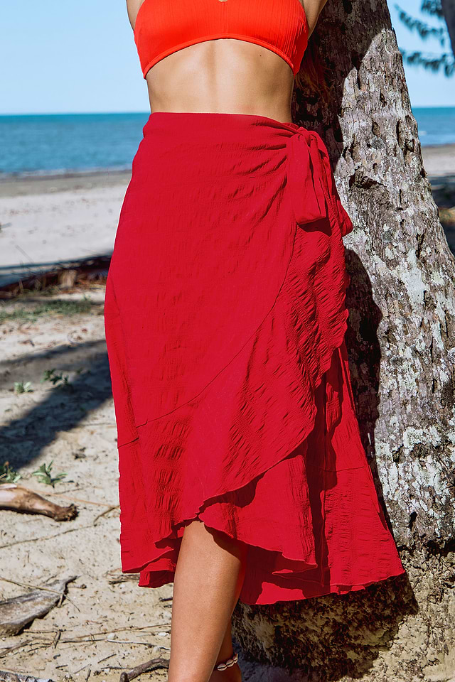 Asymmetric Wrap Midi Skirts Next Red Asymmetrical Wrap Midi Skirt - Main Image