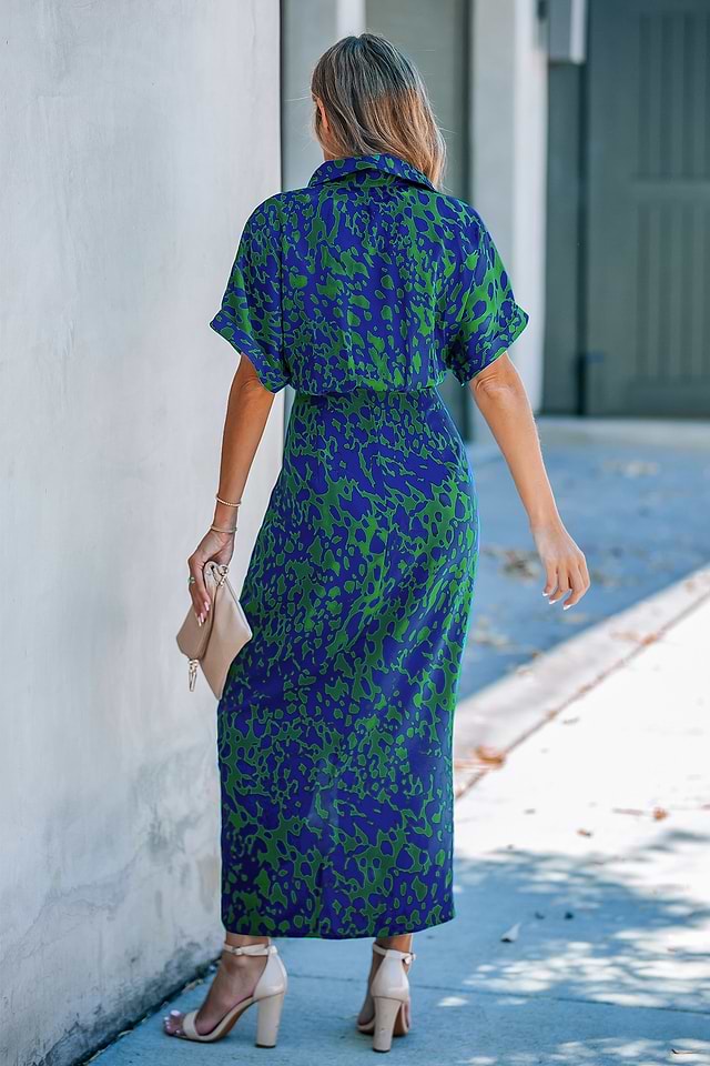 blue leopard print midi dress Leopard Print Blue Midi Dress – All Nighters Apparel main image 1