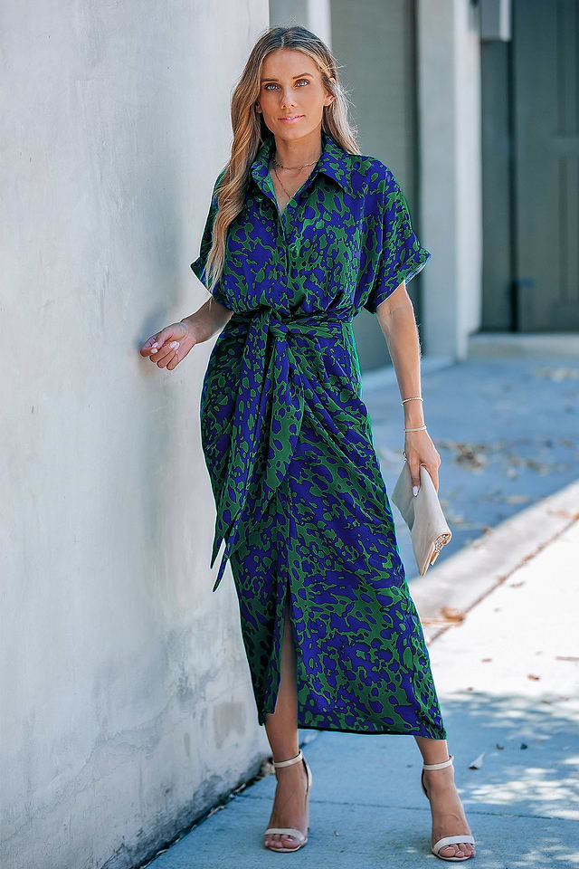 blue animal print wrap dress Wild Sky Mini Wrap Dress Indigo / L