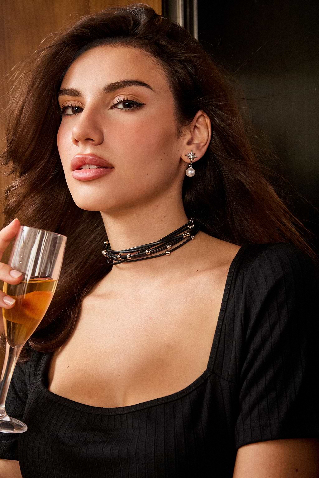 Faux Leather Silver-Tone Bead Wrap Choker