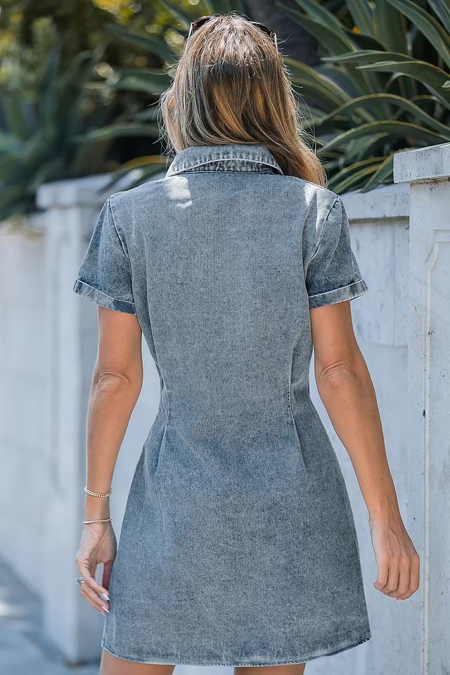 Denim Collared Short Sleeve T-Shirt Dress Denim Collared Short Sleeve T-Shirt Dress