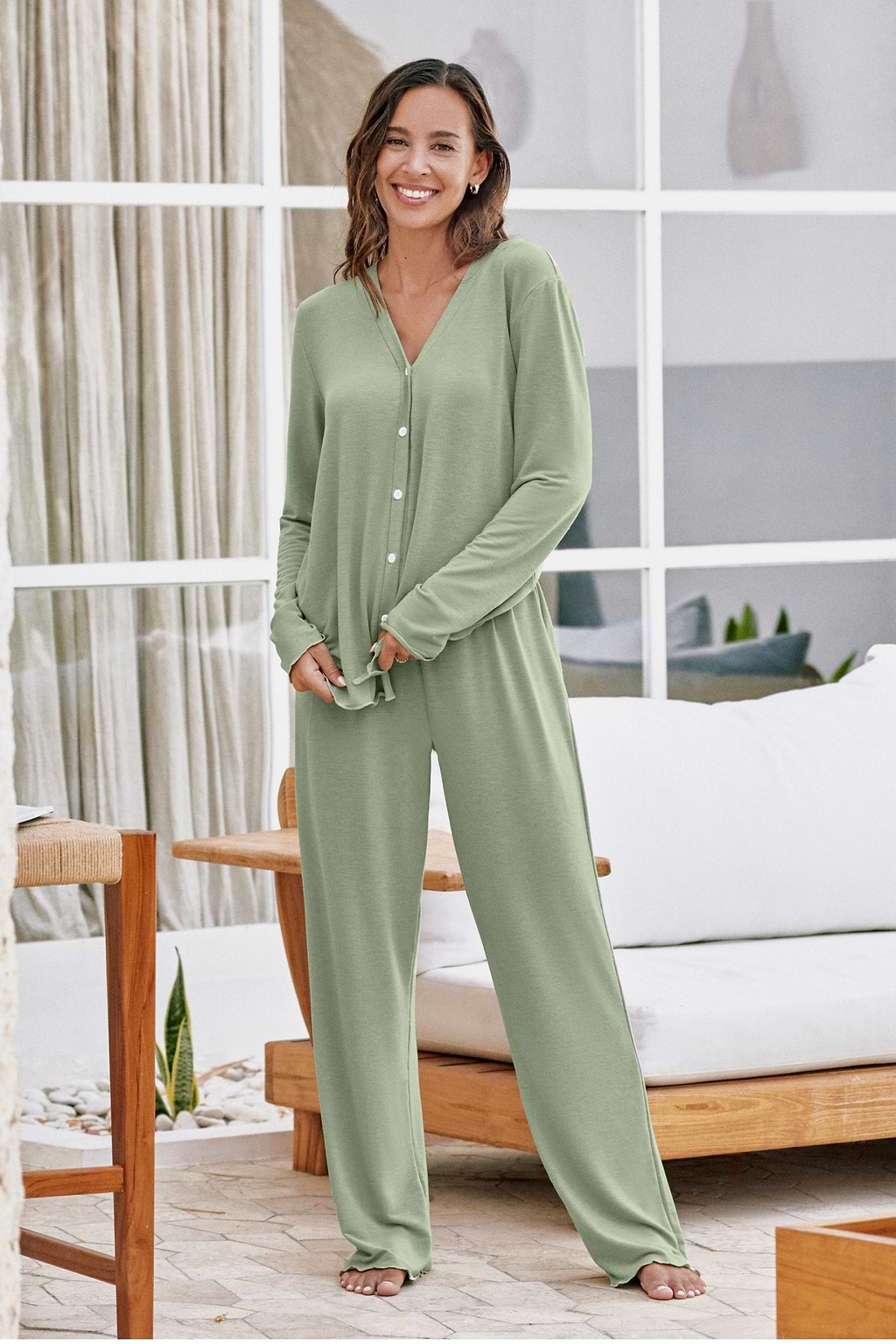 Sage Long Sleeve Jersey Top & Pants Pajama Set