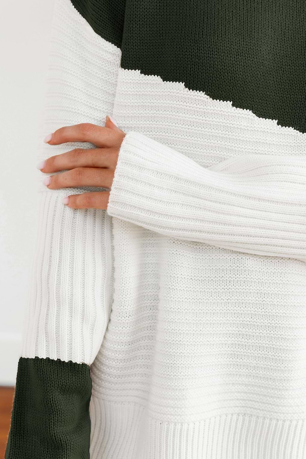 Asymmetrical Colorblock Standing Collar Sweater