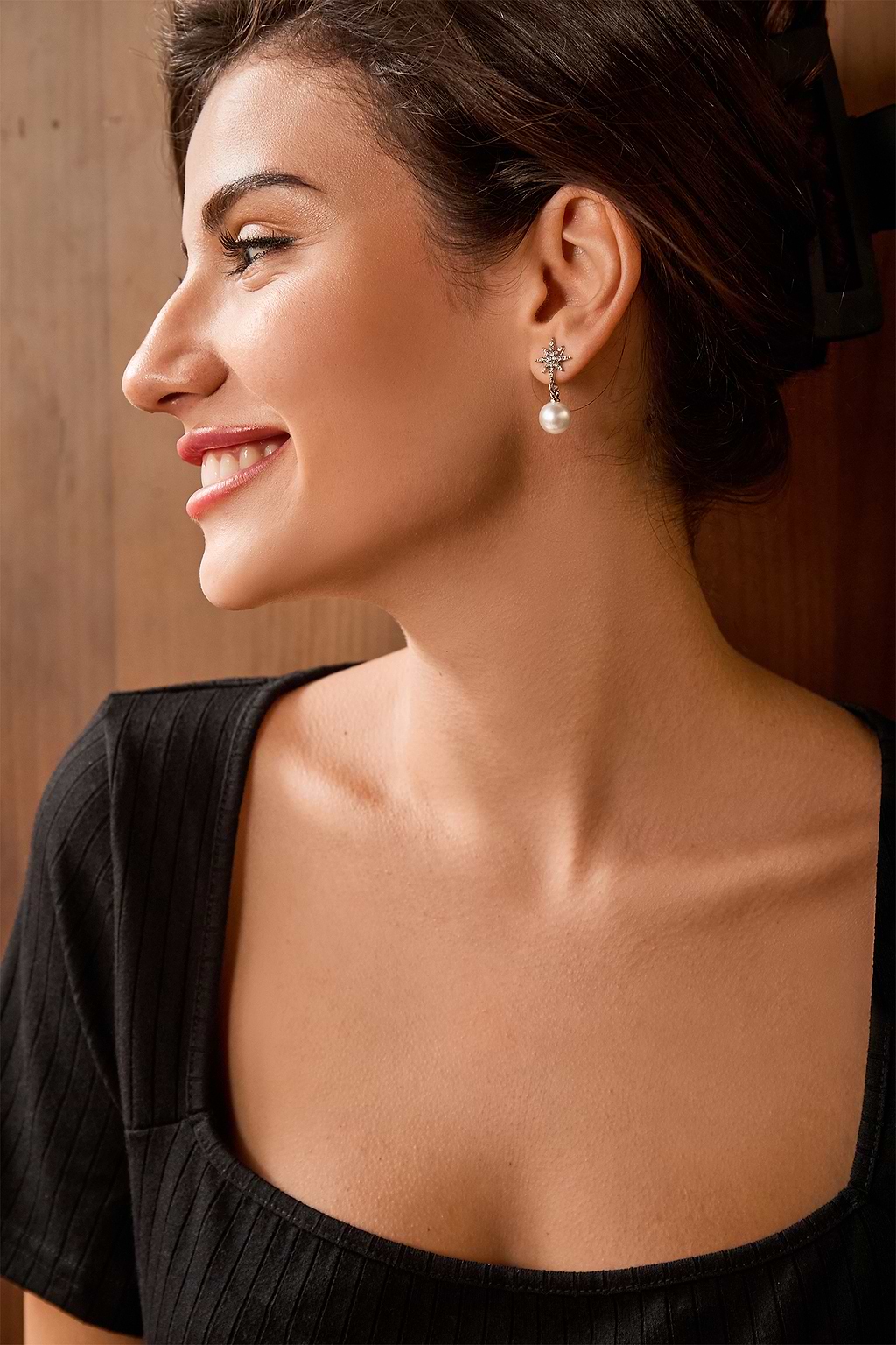 Clear Crystal Starburst Faux Pearl Drop Earrings