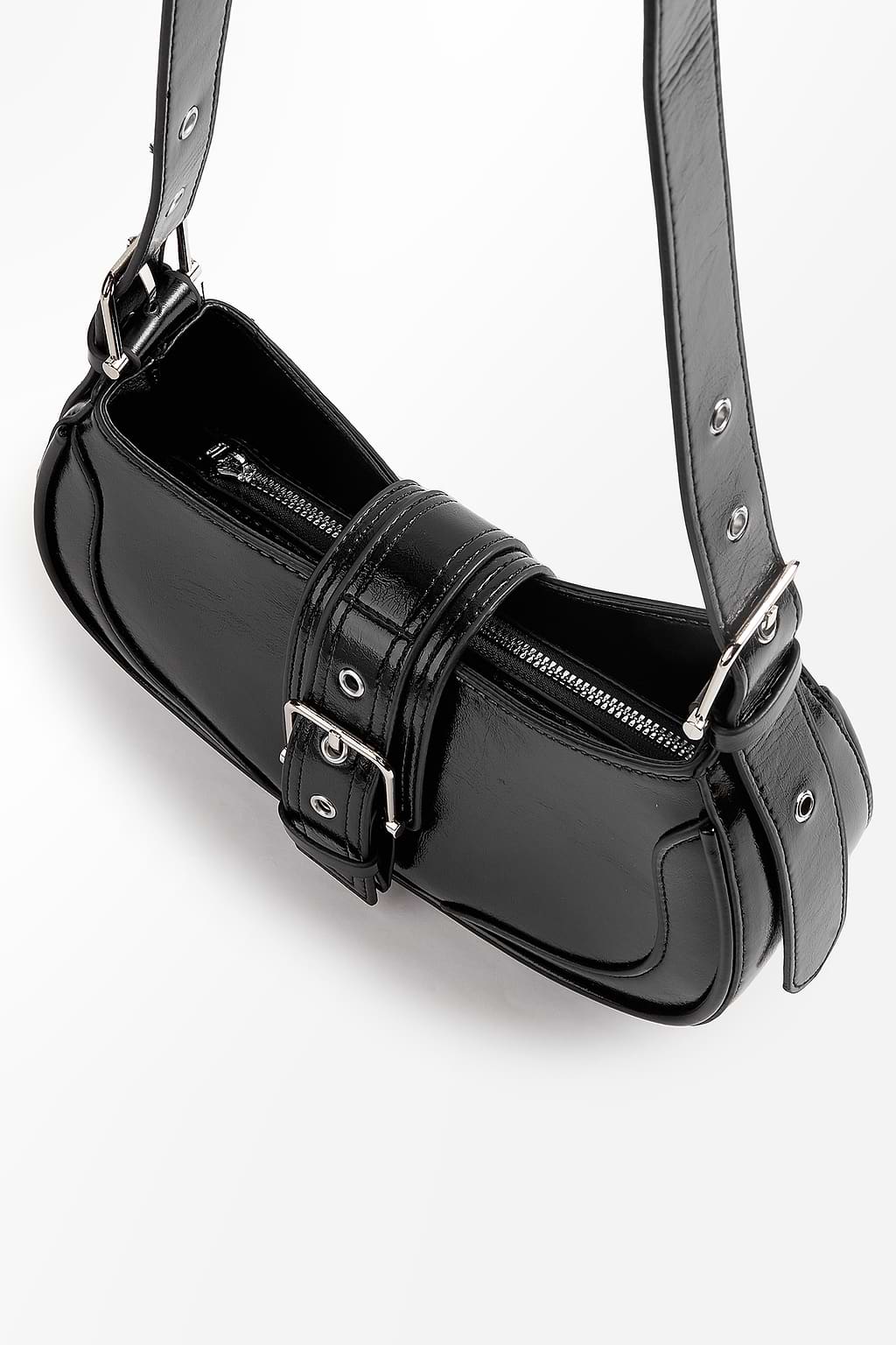 Black Faux Leather Buckle Bag